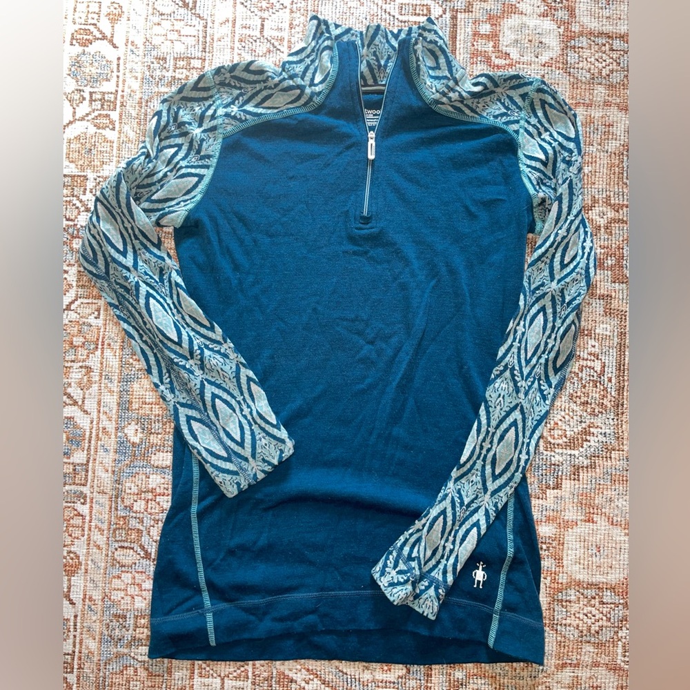Smartwool Teal and Patterned small base layer mer… - image 1